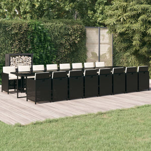 17-tlg. Garten-Essgruppe mit Kissen Schwarz Poly Rattan