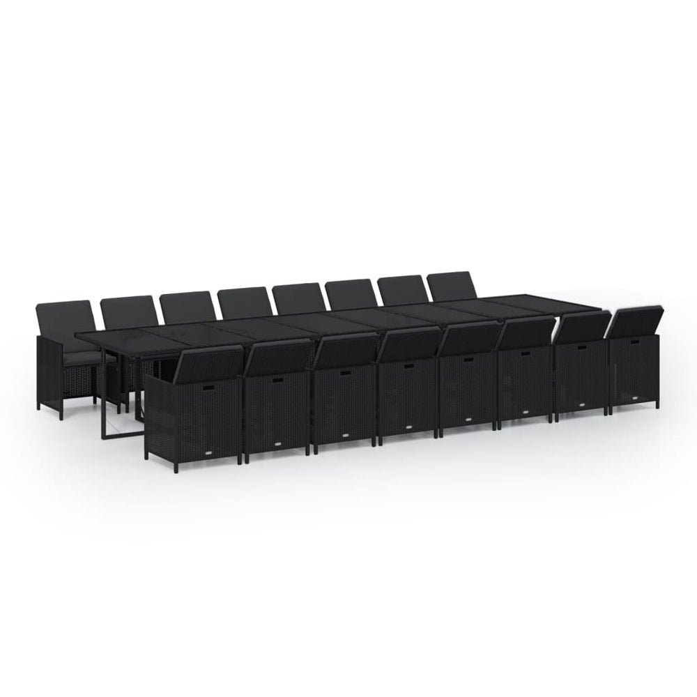 vidaXL 17-piece Garden Dining Set with Cushions Black Poly Rattan
