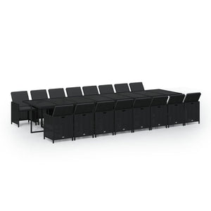 17-tlg. Garten-Essgruppe mit Kissen Schwarz Poly Rattan