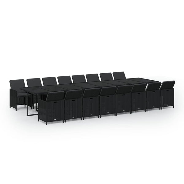 17-tlg. Garten-Essgruppe mit Kissen Schwarz Poly Rattan