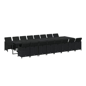 17-tlg. Garten-Essgruppe mit Kissen Schwarz Poly Rattan