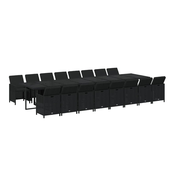 17-tlg. Garten-Essgruppe mit Kissen Schwarz Poly Rattan