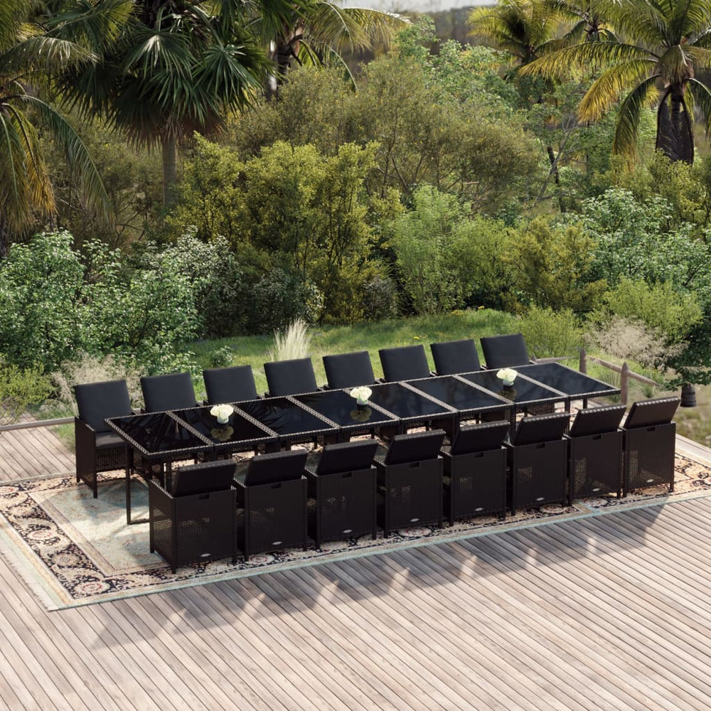 vidaXL 17-piece Garden Dining Set with Cushions Black Poly Rattan