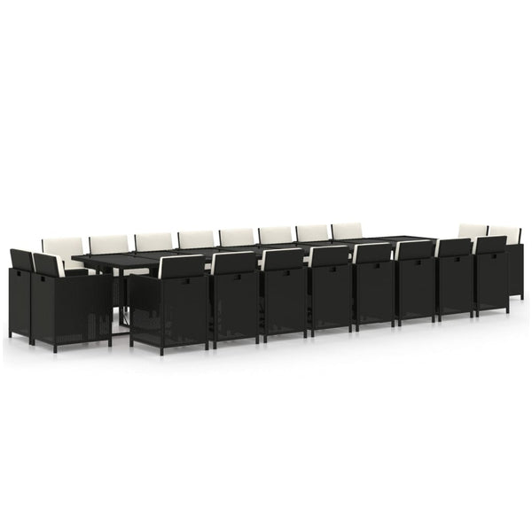 21-tlg. Garten-Essgruppe mit Kissen Schwarz Poly Rattan