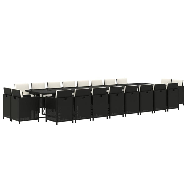 21-tlg. Garten-Essgruppe mit Kissen Schwarz Poly Rattan