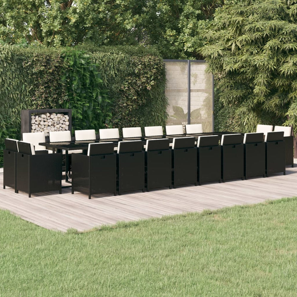 21-tlg. Garten-Essgruppe mit Kissen Schwarz Poly Rattan