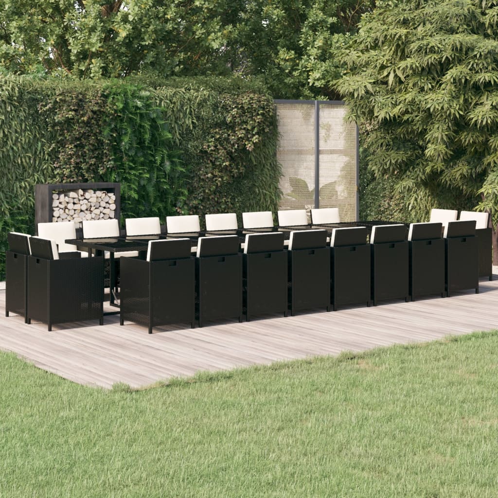21-tlg. Garten-Essgruppe mit Kissen Schwarz Poly Rattan