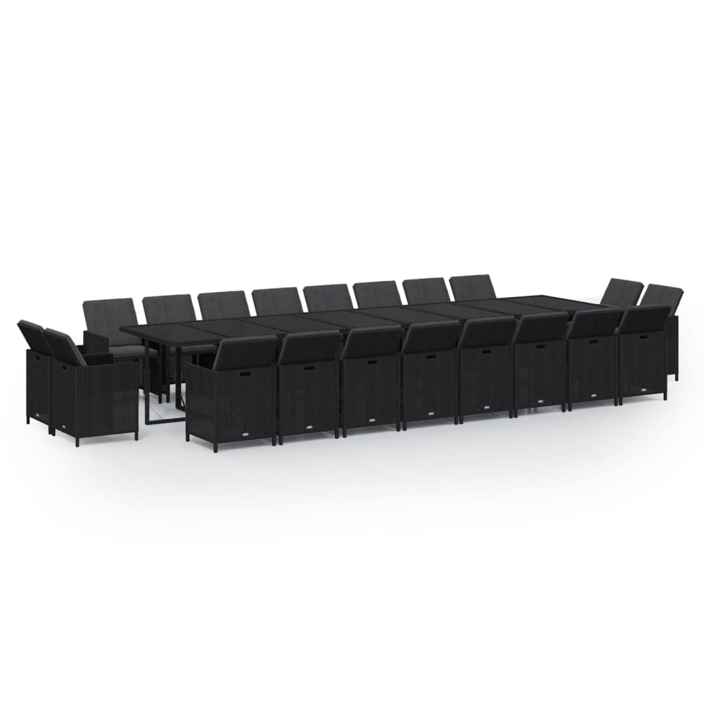 21-tlg. Garten-Essgruppe mit Kissen Poly Rattan Schwarz