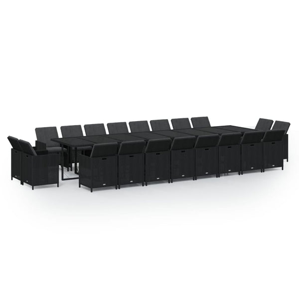 21-tlg. Garten-Essgruppe mit Kissen Poly Rattan Schwarz