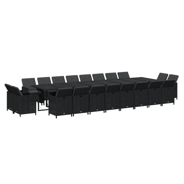 21-tlg. Garten-Essgruppe mit Kissen Poly Rattan Schwarz