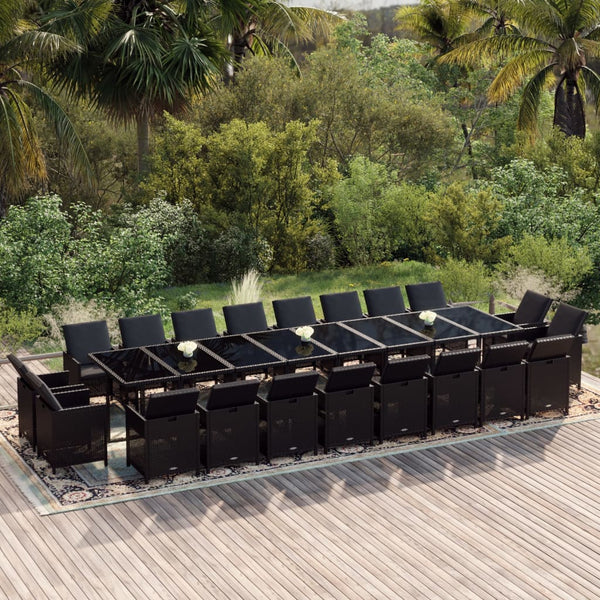 21-tlg. Garten-Essgruppe mit Kissen Poly Rattan Schwarz
