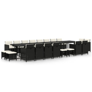 21-tlg. Garten-Essgruppe mit Kissen Schwarz Poly Rattan