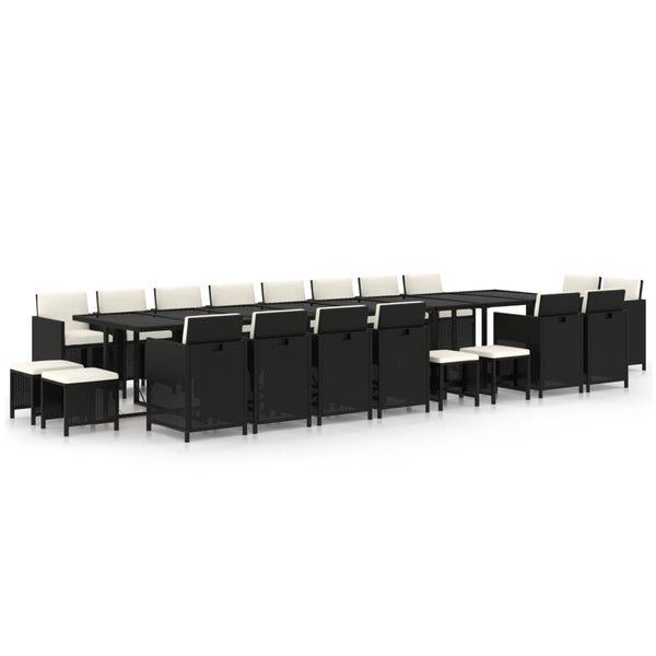 21-tlg. Garten-Essgruppe mit Kissen Schwarz Poly Rattan