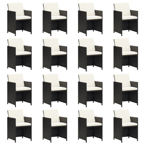 21-tlg. Garten-Essgruppe mit Kissen Schwarz Poly Rattan
