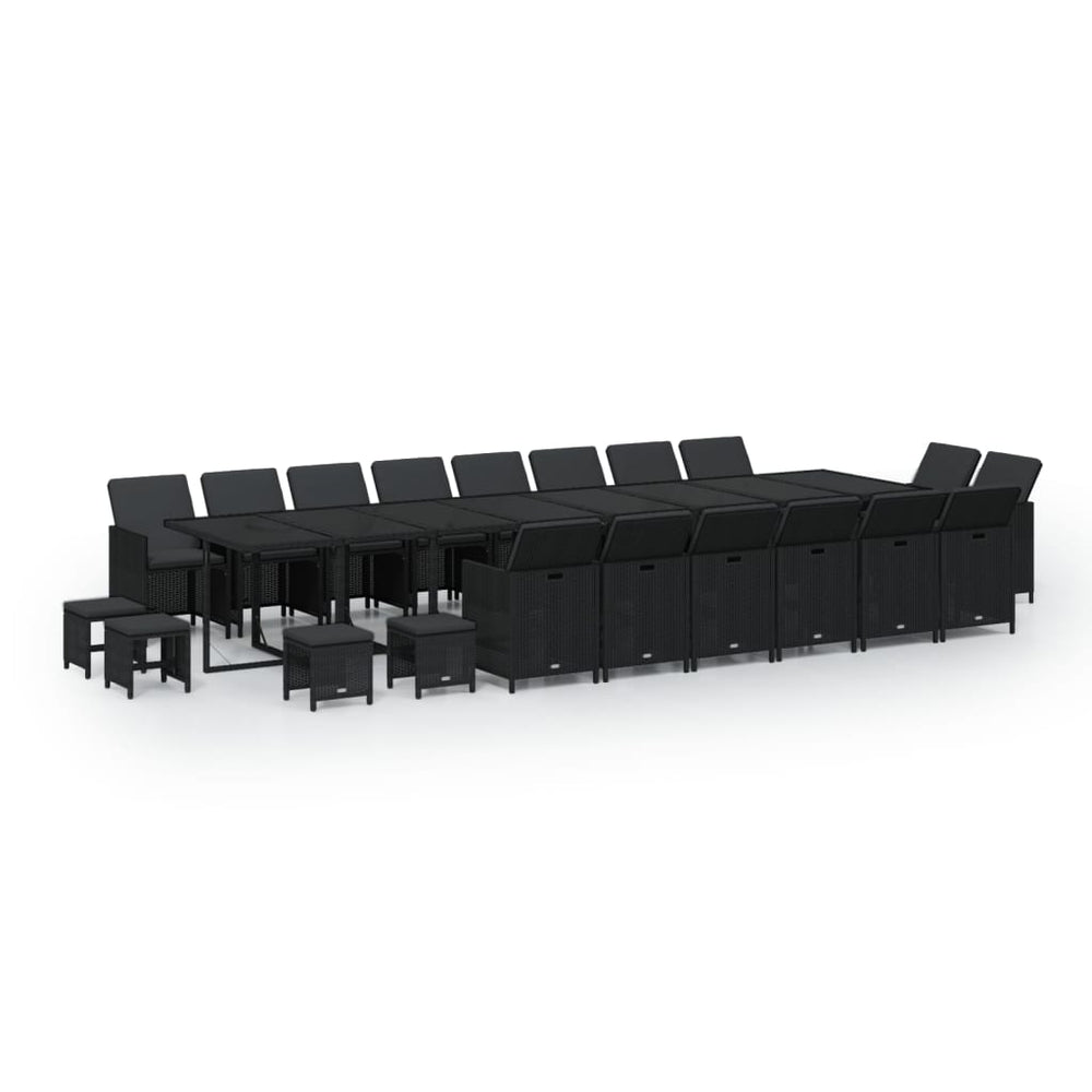 21-tlg. Garten-Essgruppe mit Kissen Poly Rattan Schwarz