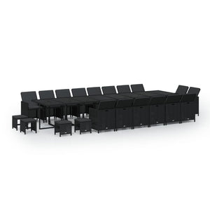 21-tlg. Garten-Essgruppe mit Kissen Poly Rattan Schwarz
