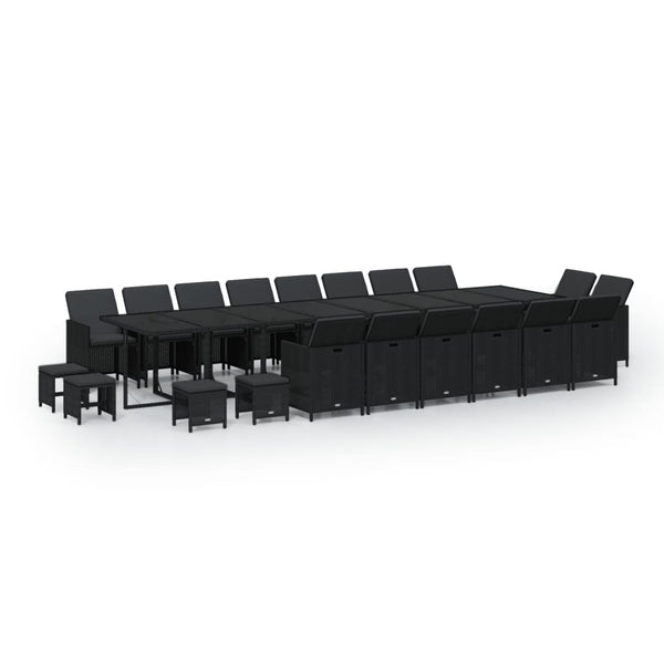 21-tlg. Garten-Essgruppe mit Kissen Poly Rattan Schwarz