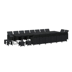 21-tlg. Garten-Essgruppe mit Kissen Poly Rattan Schwarz