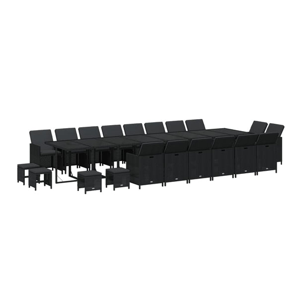 21-tlg. Garten-Essgruppe mit Kissen Poly Rattan Schwarz