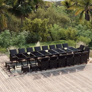 21-tlg. Garten-Essgruppe mit Kissen Poly Rattan Schwarz