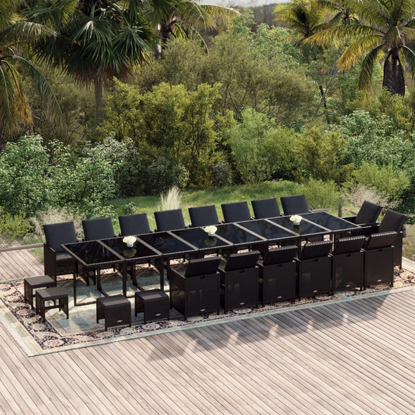 21-tlg. Garten-Essgruppe mit Kissen Poly Rattan Schwarz