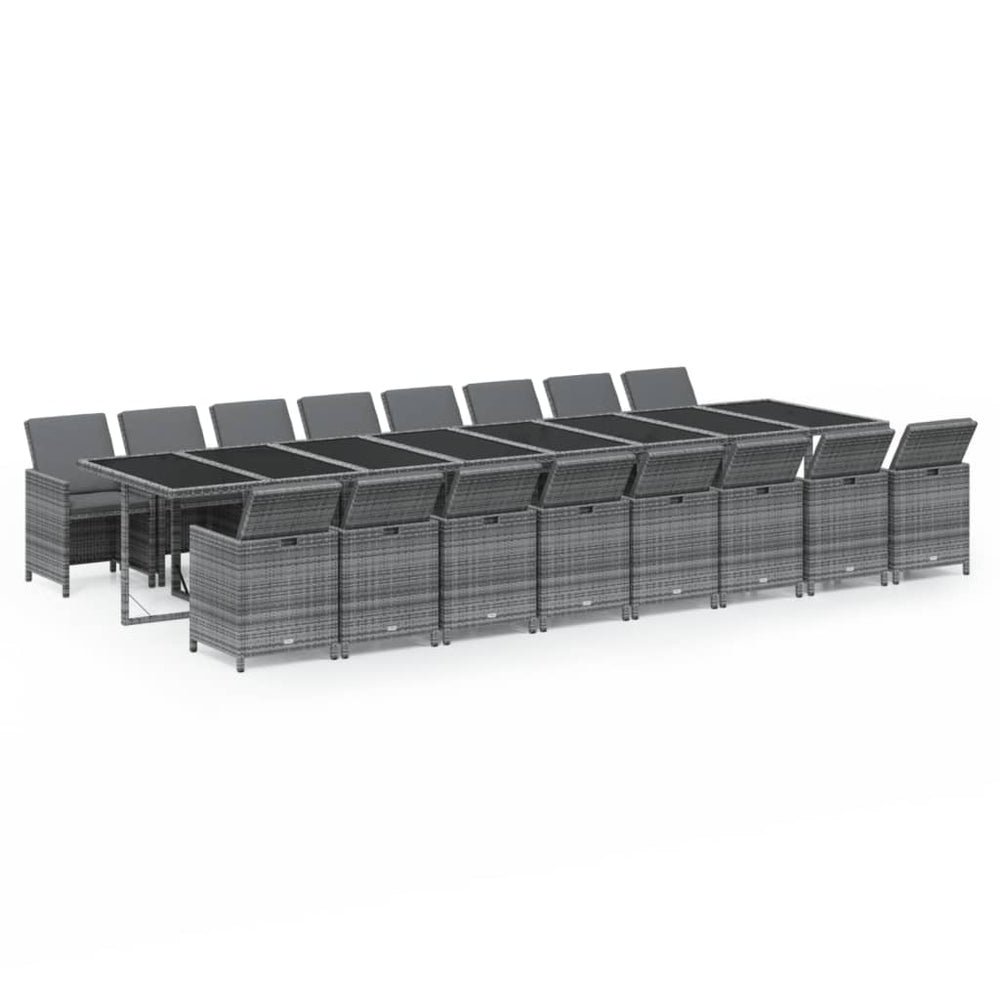 vidaXL 17-Piece Garden Dining Set with Cushions Grey Poly Rattan