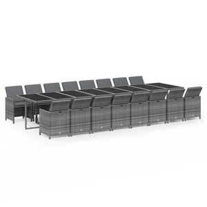 17-tlg. Garten-Essgruppe mit Kissen Grau Poly Rattan