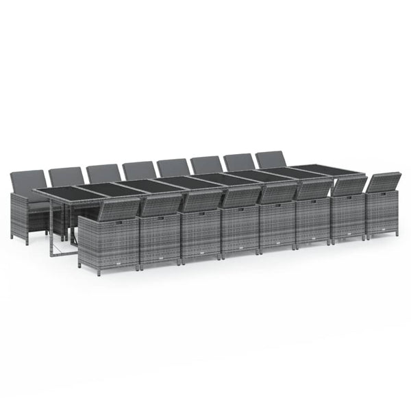 17-tlg. Garten-Essgruppe mit Kissen Grau Poly Rattan