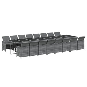 17-tlg. Garten-Essgruppe mit Kissen Grau Poly Rattan