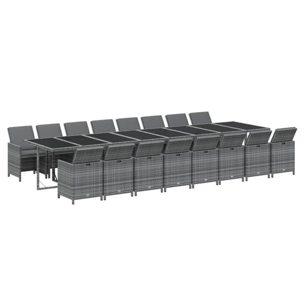 17-tlg. Garten-Essgruppe mit Kissen Grau Poly Rattan