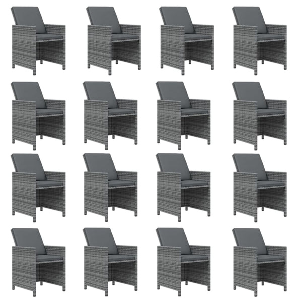 17-tlg. Garten-Essgruppe mit Kissen Grau Poly Rattan
