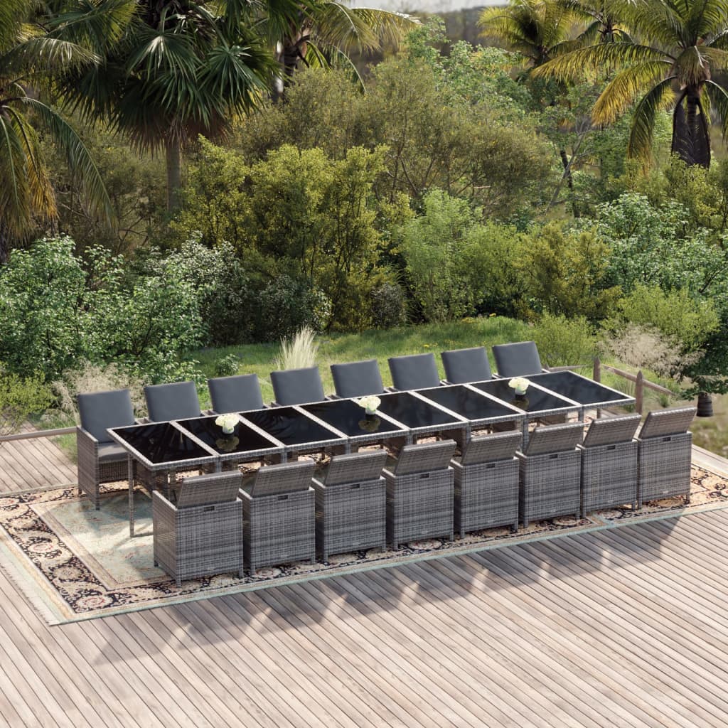 17-tlg. Garten-Essgruppe mit Kissen Grau Poly Rattan