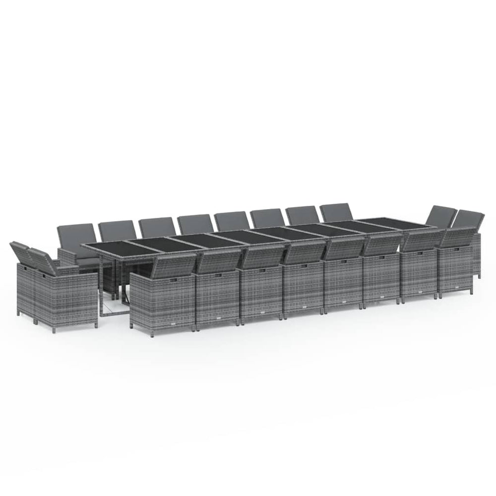 21-tlg. Garten-Essgruppe mit Kissen Poly Rattan Grau