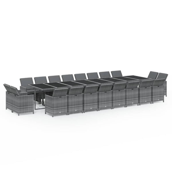 21-tlg. Garten-Essgruppe mit Kissen Poly Rattan Grau