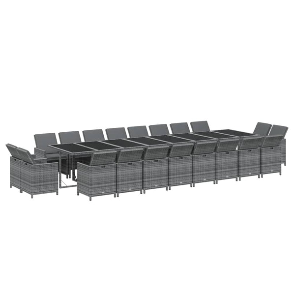 21-tlg. Garten-Essgruppe mit Kissen Poly Rattan Grau