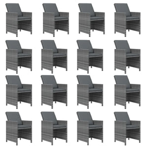 21-tlg. Garten-Essgruppe mit Kissen Poly Rattan Grau