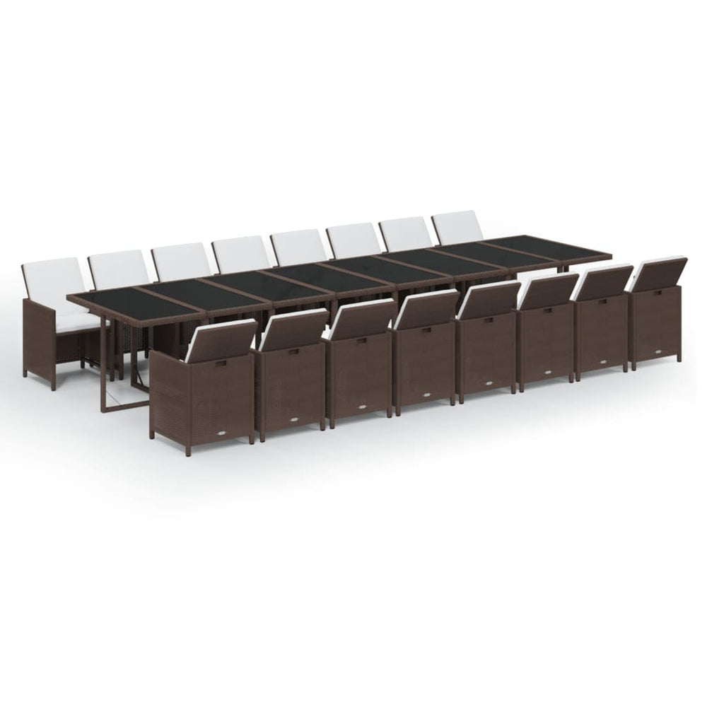 vidaXL 17-piece Outdoor Dining Set with Cushions Brown Poly Rattan