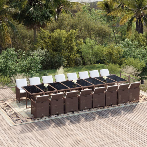 17-tlg. Garten-Essgruppe mit Kissen Braun Poly Rattan