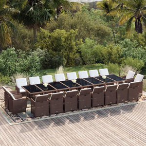21-tlg. Garten-Essgruppe mit Kissen Poly Rattan Braun