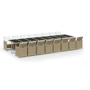 17-tlg. Garten-Essgruppe mit Kissen Beige Poly Rattan