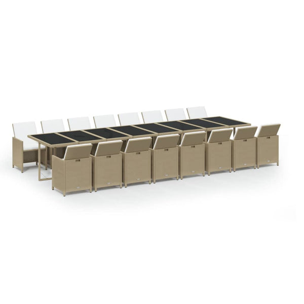 17-tlg. Garten-Essgruppe mit Kissen Beige Poly Rattan