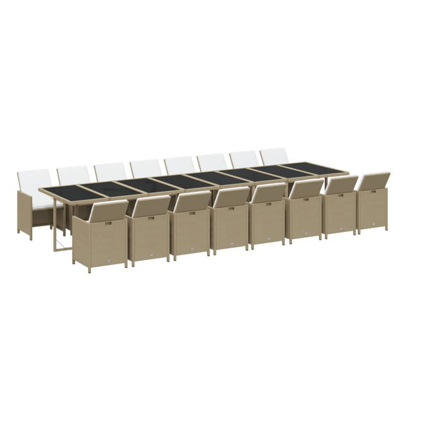 17-tlg. Garten-Essgruppe mit Kissen Beige Poly Rattan