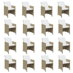 17-tlg. Garten-Essgruppe mit Kissen Beige Poly Rattan