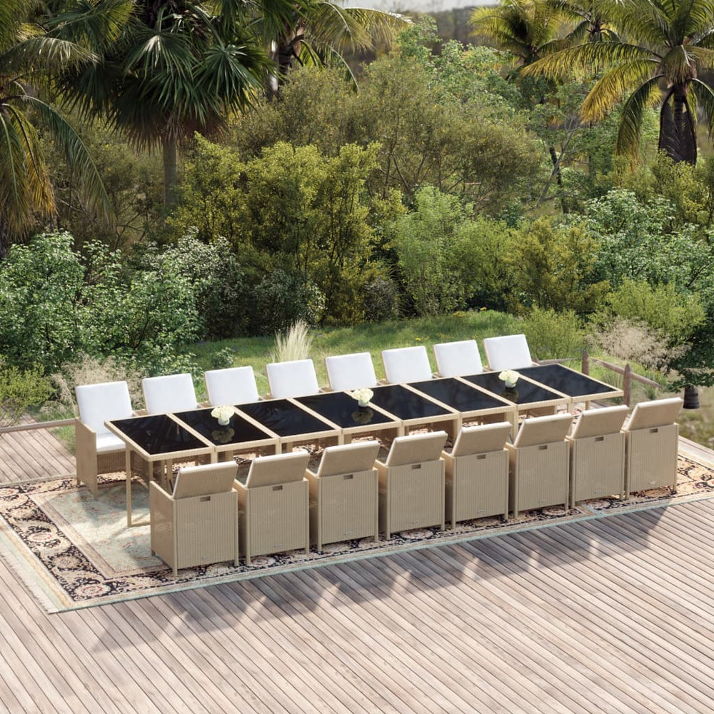 vidaXL 17-Piece Garden Dining Set with Cushions Beige Poly Rattan