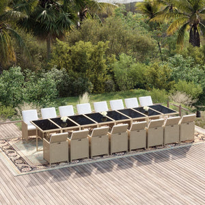 17-tlg. Garten-Essgruppe mit Kissen Beige Poly Rattan