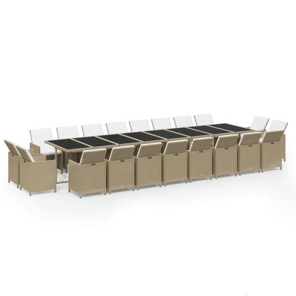 21-tlg. Garten-Essgruppe mit Kissen Poly Rattan Beige
