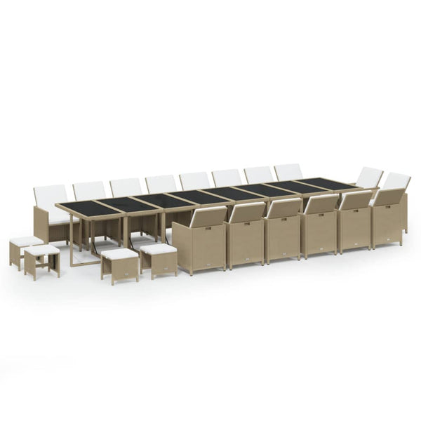 21-tlg. Garten-Essgruppe mit Kissen Poly Rattan Beige