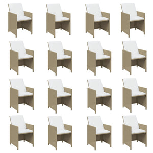 21-tlg. Garten-Essgruppe mit Kissen Poly Rattan Beige