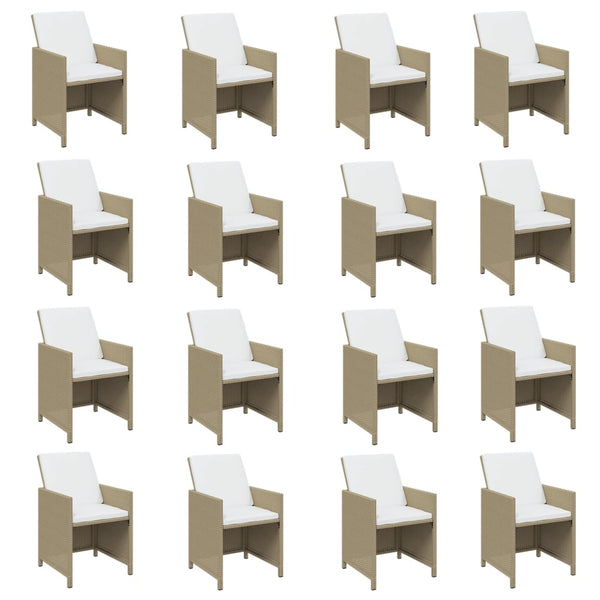 21-tlg. Garten-Essgruppe mit Kissen Poly Rattan Beige