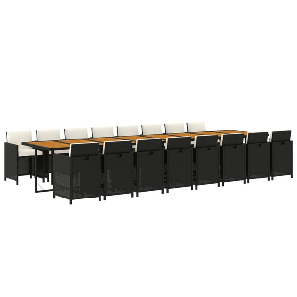 17-tlg. Garten-Essgruppe mit Kissen Schwarz Poly Rattan